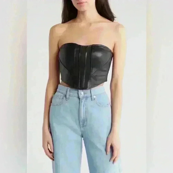 AFRM Sammie Faux Leather Crop Top in Black Size Small - Picture 1 of 10